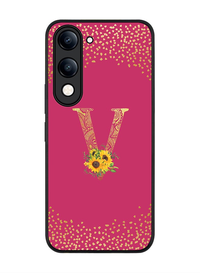 For vivo Y04 / Y29t 5G Case,Slim fit Camera Protection, Shockproof Thin Phone cover  - Custom Floral Monogram - V ( Deep Pink )